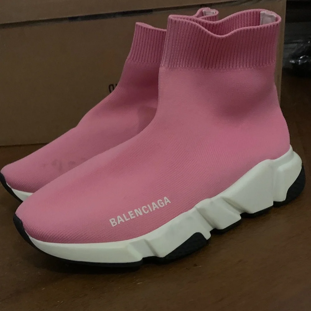 Balenciaga Pink Sock-Style Speed Trainer Sneakers - Picture 4 of 14